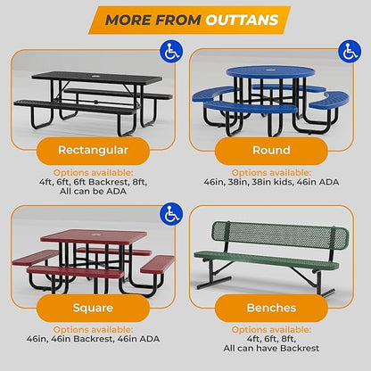 Heavy-Duty Outdoor Metal Bench, Thermoplastic-Coated, Inground, Weatherproof, Commercial-Grade for Parks, Gardens, Patios, Stores & More (8 Ft - Inground with Back, Black)