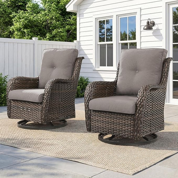 Belord Outdoor Swivel Chairs Set of 2, Patio Wicker Rocker Chairs, All Weather Patio Conversation Furniture Set - Photo 1