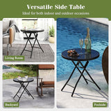 Giantex Folding Outdoor Side Table with Tempered Glass Tabletop & Metal Frame, Portable 18” Round End Table for Patio - Photo 8