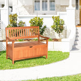 LDAILY 33 Gal Outdoor Storage Bench, Eucalyptus Multi-Functional Deck Box with 800 lbs Heavy Duty Capacity - Photo 9