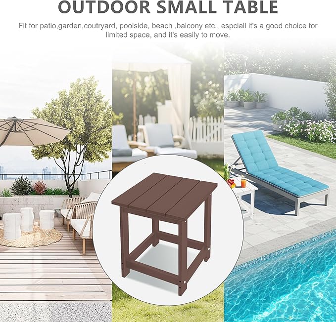 LZRS Adirondack Square Outdoor Side Table for Patio, Pool Composite Patio Table,HDPE End Tables for Backyard,Pool, Indoor Companion, Easy Maintenance & Weather Resistant(Brown)