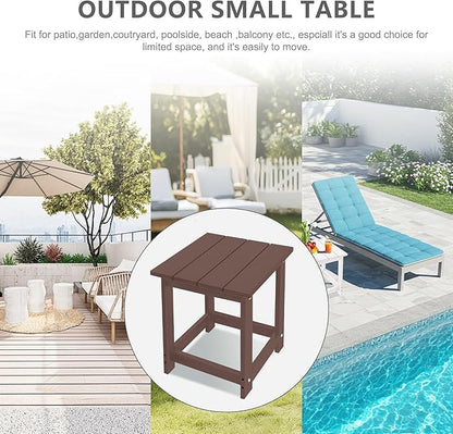 LZRS Adirondack Square Outdoor Side Table for Patio, Pool Composite Patio Table,HDPE End Tables for Backyard,Pool, Indoor Companion, Easy Maintenance & Weather Resistant(Brown)