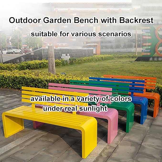 Gtzly Metal Garden Bench, Outdoor Galvanized Steel Garden Bench, Slatted Design with Backrest Patio Benches Patio Bench for Porch Garden Lawn Backyard Park Balcony(Pink,120 * 40 * 80 cm)