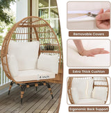Oversized 360° Swivel Rattan Egg Chair for Adult, Indoor Outdoor Patio Large Wicker Egg Chair with Overstuffed Cushions - Photo 7