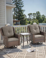 Patio Chairs Outdoor Swivel Glider - Set of 2 High Back Outside Brown Wicker Rattan Rocking Chair with Zippered Cushion - Photo 6
