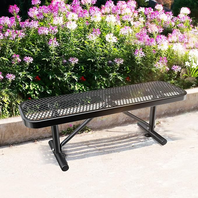 4FT Park Benches for 2-3 People, Weatherproof Commercial Garden Bench, Iron Steel Frame Patio Heavy Duty Mesh Rectangular Outdoor Benches for Outside, Lawn, Yard, Porch Work Entryway