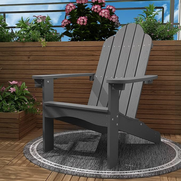 LUE BONA HDPS Adirondack Chairs, 1 Chair, Long-Lasting All-Season Outdoor Patio, Hidden Cup Holder, 350 LBS, Dark Gray - Photo 1