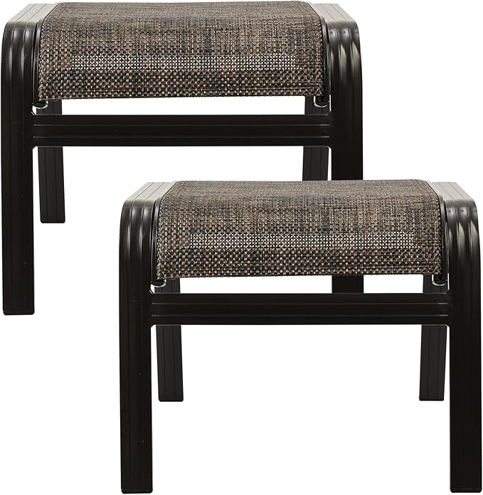 Outdoor Patio Foot Rest Ottoman Seat Textilene Portable Metal Footstool Portable Patio Chairs 2 Set Brown - Photo 1