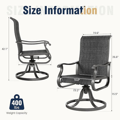 Amopatio Swivel Patio Chairs Set of 6, Outdoor Swivel Rocker Dining Chairs with All Weather Textilene High Back & Metal Frame, for Backyard Deck Lawn Garden(Dark Grey)