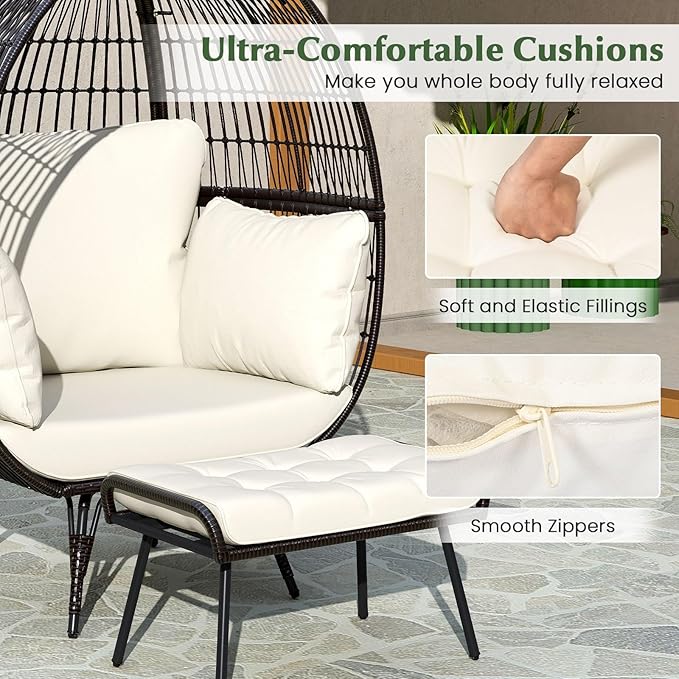 Giantex Oversized Wicker Egg Chair, Outdoor & Indoor Hammock Chair with Thick Cushions - Photo 4