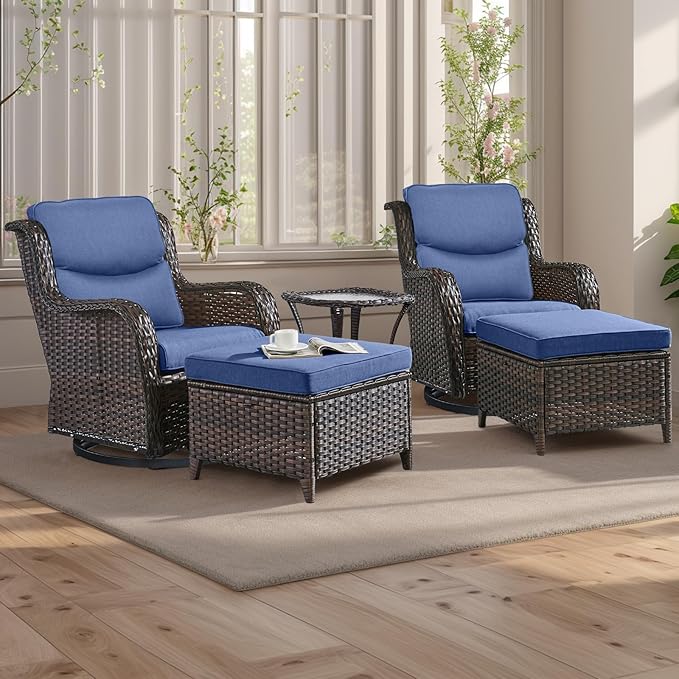 Rilyson Wicker Patio Furniture Set - 5 Piece Rattan Outdoor Sectional Conversation Sets with 2 Swivel Rocking Chairs - Photo 1