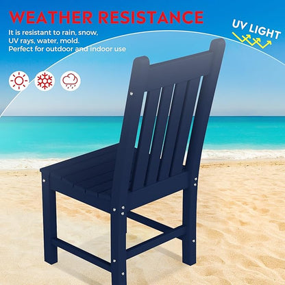 Costaelm Armless Outdoor Chair, Patio Adirondack Chair, HDPE Poly Lumber Waterproof Restaurant Bistro Kitchen Dining Chair for Outside Porch Backyard Garden, Navy Blue