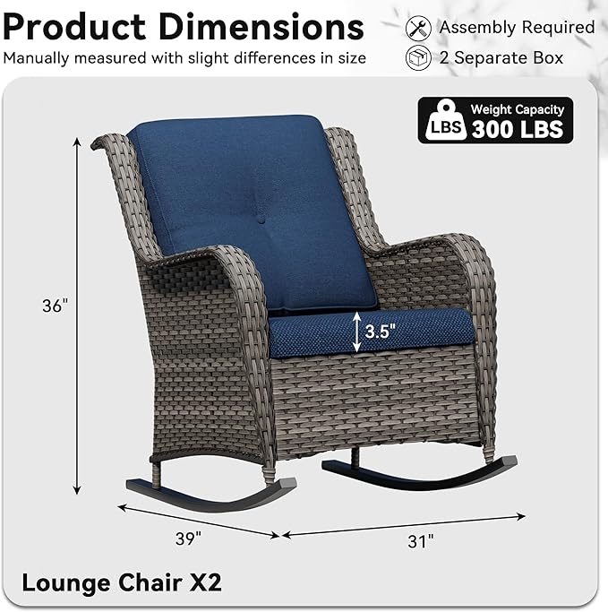 Patio Rocking Chairs Set of 2, Outdoor Wicker Patio Furniture Set 2 Pieces with Thickened Olefin Cushions - Photo 2
