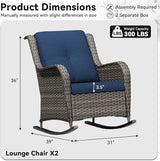 Patio Rocking Chairs Set of 2, Outdoor Wicker Patio Furniture Set 2 Pieces with Thickened Olefin Cushions - Photo 2