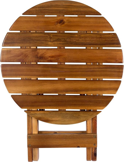 Shine Company Indoor/Outdoor Adirondack Round Folding Acacia Wooden Side Table, White