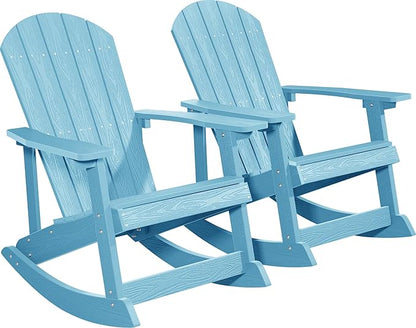 YEFU Outdoor Rocking Chair Set of 2,Adirondack Rocking Chair,Patio Rocker Chair with Wide Back,Oversized Rocker Chair Look Like Real Wood, for Lawn, Porch, Backyard, Indoor and Garden(Blue)