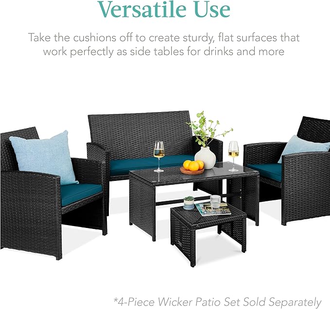 Best Choice Products Set of 2 Wicker Ottomans, Multipurpose Outdoor Furniture for Patio, Backyard, Additional Seating - Photo 4