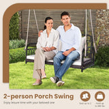 DORTALA 2-Person Porch Swing Outdoor, Patio Wicker Hanging Swing Bench with Cushions, Metal Frame, Ropes - Photo 3