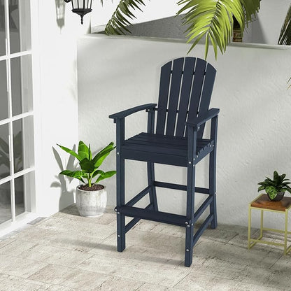Giantex HDPE Outdoor Bar Stools - All Weather Tall Adirondack Chair with Armrest, Footrest, Load 360Lbs, 30-Inch Counter Height Bar Stool for Patio, Garden, Yard, Indoor Or Outdoor Use (1, Navy)