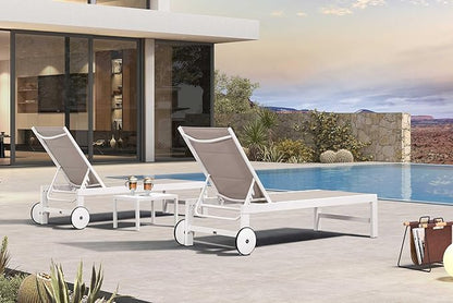 PURPLE LEAF Outdoor Chaise Lounge Set Elderly-Friendly Straight Legs Adjustable Sunbathing Recliner with Side Table for Back Support Poolside Beach Patio Lounge Chairs Khaki 2 Sets
