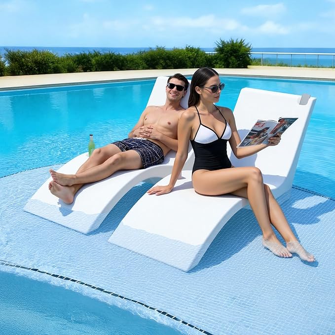 VEVOR Pool Lounge Chairs, Set of 2 Chaise Lounger, Water Weighted in-Pool Lounger Chairs for up to 9" Water Depths - Photo 8