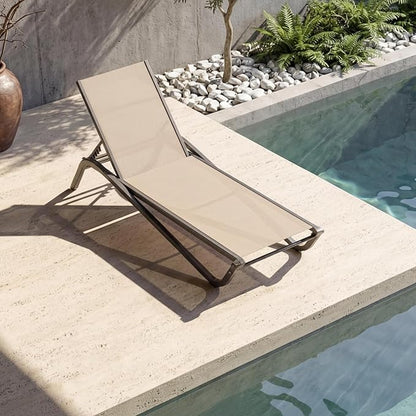 Lounge Chair Outdoor, Aluminum Chaise Lounge Outdoor, Lightweight Lounge Chairs for Outside with 5 Adjustable Backrest, Pool Lounger for Poolside, Beach, Balcony, Deck (Khaki)