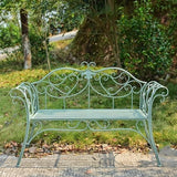 Outdoor Green Metal Garden Bench - Double Seat with Decorative Cast Iron Backrest, Perfect for Patio, Yard, Porch - Photo 5