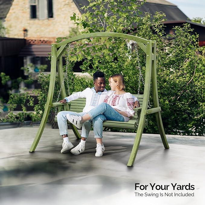 VINGLI 5FT Porch Swing Frame, 1000LBS Heavy Duty A-Frame Wooden Porch Swing Stand with Curved Arc Top - Photo 7