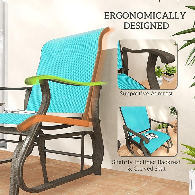Outsunny Outdoor Glider Chair, Gliders for Outside Patio with Steel Frame and Mesh Fabric for Backyard, Garden - Photo 7