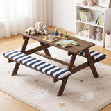 Costzon Kids Picnic Table, Wooden Toddler Outdoor Table & Bench Set with Removable Umbrella & Cushions, Stripe Fabric - Photo 9