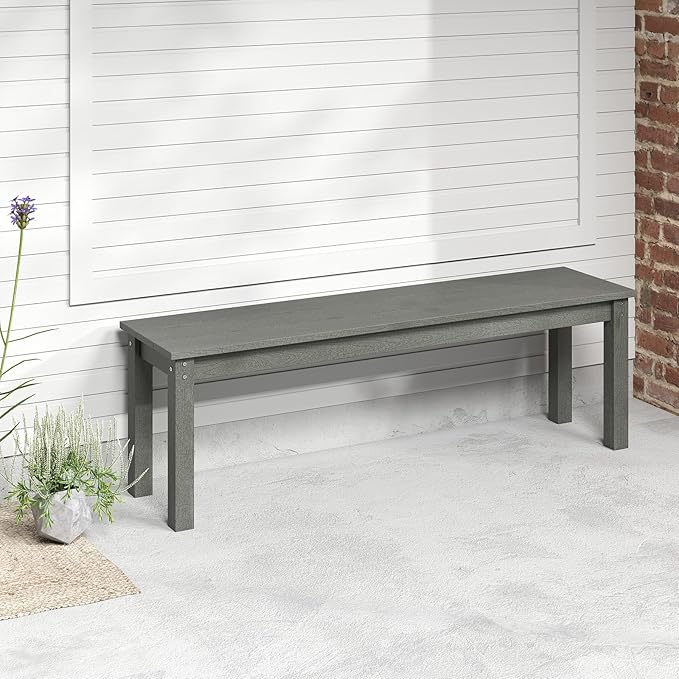 Giantex 55" HDPE Outdoor Bench, 2-3 People Weatherproof Backless Patio Garden Bench with 750 Lbs Capacity, Fade Resistant Outside Seating Furniture, Loveseat for Porch, Yard, Park (2,Grey)