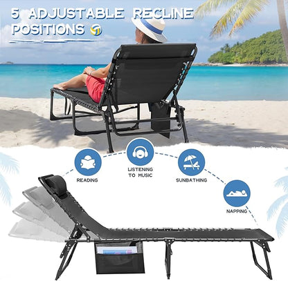 Devoko Lounge Beach Chair for Adults, Outdoor Sun Tanning Chair, Portable Folding Camping Lay Chaise Lounge Chairs for Outside Beach Pool Reading, Sunbathing (1, Gery)