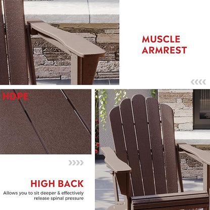 Costaelm Lakeview 3-Piece Outdoor Patio HDPE Adirondack Chair with Cup Holder and Table Set, Dark Brown