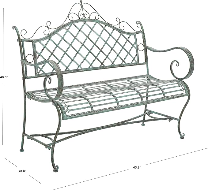 SAFAVIEH Outdoor Collection Abner Victorian Antique Dark Green Wrought Iron 46-inch Wide Garden Bench - Photo 3