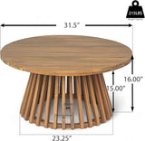 Merax Outdoor Acacia Wood Conversation Set, 3-Seat Loveseat Sofa w/Coushion and Round Coffee Table for Backyard - Photo 5