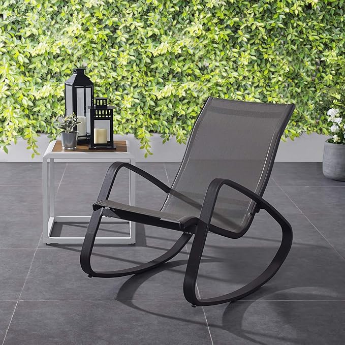 Modway Traveler Outdoor Patio Aluminum Mesh Rocking Sling Lawn Chair Glider in Black Black - Photo 2