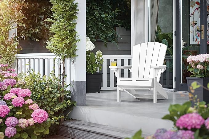 Keter Alpine Adirondack 2 Pack Resin Outdoor Furniture Patio Chairs with Cup Holder-Perfect for Beach, Pool, and Fire Pit Seating, White