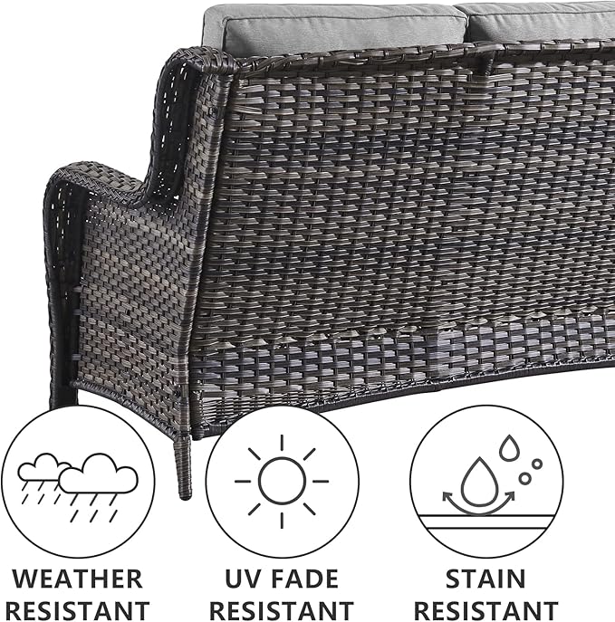 Belord 5 Piece Wicker Patio Furniture Set, Outdoor Swivel Rocker Chairs Set of 2 with Ottomans and 3 Seater Sofa - Photo 7