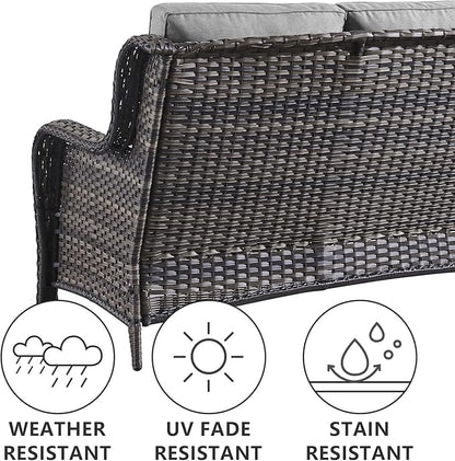 Belord 5 Piece Wicker Patio Furniture Set, Outdoor Swivel Rocker Chairs Set of 2 with Ottomans and 3 Seater Sofa, All Weather Patio Conversation Furniture Set, for Porch Pool, Gray Wicker/Gray