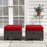 2 Pieces Patio Outdoor Ottomans with Removable and Washable Covers，PE Rattan Wicker Footstools for Porch, Garden - Photo 6