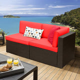 Devoko 2-Piece Modern Red Rattan & Metal Patio Sofa Set - Sectional Corner Sofa & Armless Sofa - Photo 1