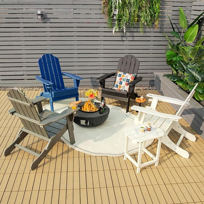 Giantex 4-Pack Adirondack Chair, Outdoor Folding Chairs, HDPE Weather Resistant Patio Chair with Built-in Cup Holder, Lawn Chair for Yard, Balcony, Deck, Outside, Campfire, Plastic Fire Pit Chair