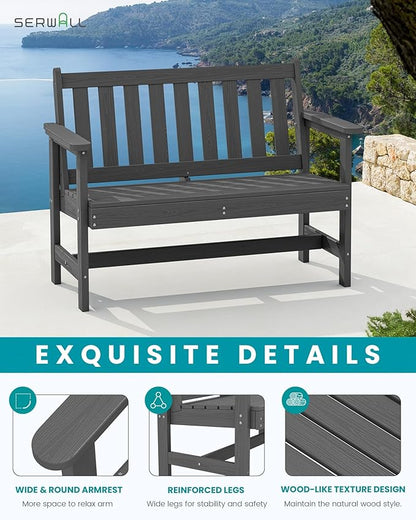 SERWALL Outdoor Bench, HDPE Outdoor Benches Weatherproof, 2-Person Garden Bench with 660 lbs Weight Capacity, Patio Benches for Outdoors, Garden, Porch, Backyard and Park, Grey, 6 Pack