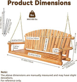 Outdoor Porch Swing Front Porch Hanging Wooden Bench Swing 3 Seat Chair for Garden, Patio, Backyard, Playground - Photo 3