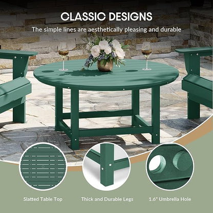 WestinTrends Malibu Low Outdoor HDPE Round Patio Coffee Table, Dark Green
