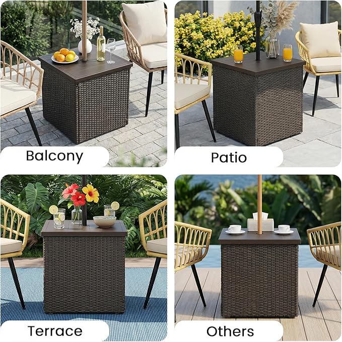 Outdoor Patio Table with Umbrella Hole, Umbrella Side Table Base Stand - Photo 5