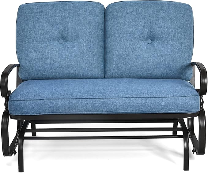 Giantex Outdoor Glider Bench, Patio Loveseat with Cushions, 440 Lbs Capacity, 2-Person Outdoor Rocking Chair - Photo 9