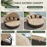 Crownland Outdoor Daybed with Retractable Canopy, Patio Round Daybed with Washable Cushions, Clamshell Sectional Seating - Photo 6