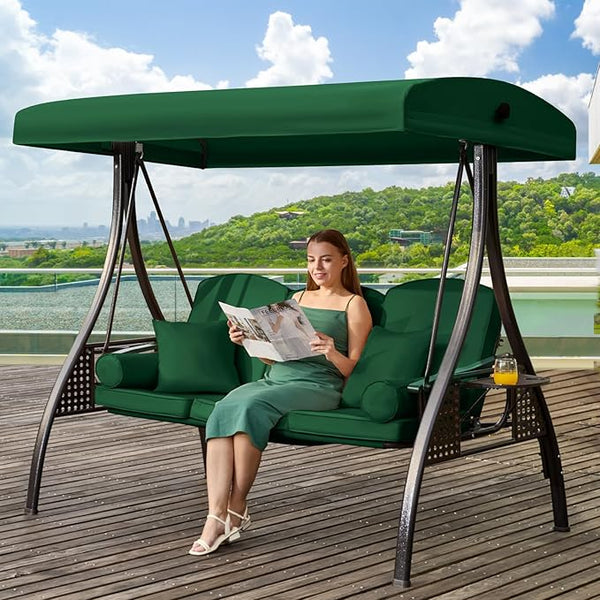 3 in 1 Outdoor Porch Swing with Adjustable Canopy, 3 Seat Outdoor Swing for Adults - Photo 1