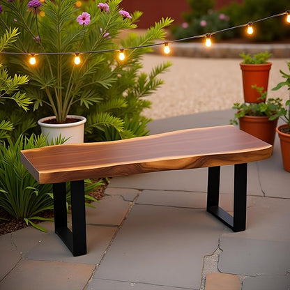 Solid Wood Bench Live Edge 39"x13"x18"H Rectangle Wooden Entryway Stools Natural Brown Rustic Coffee Side Table Bedroom Bathroom Living Room Patio Outdoor Garden Foot Stool